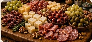 Picada con quesos, fiambres y aceitunas